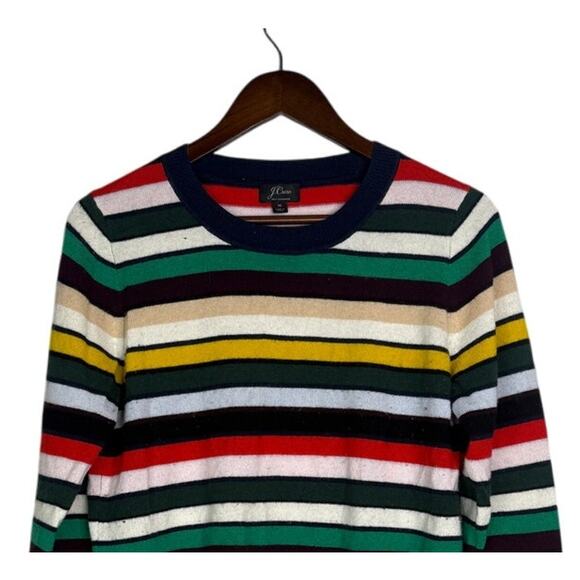 J. Crew Cashmere Striped Long Sleeve Crew Neck Sweater Cardigan M Red Green Blue - Picture 3 of 15